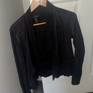 Forever 21 Black Faux Leather Draped Open-Front Jacket
